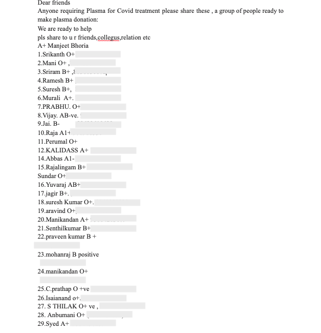 Screenshot of claim “Anyone requiring Plasma for Covid treatment”