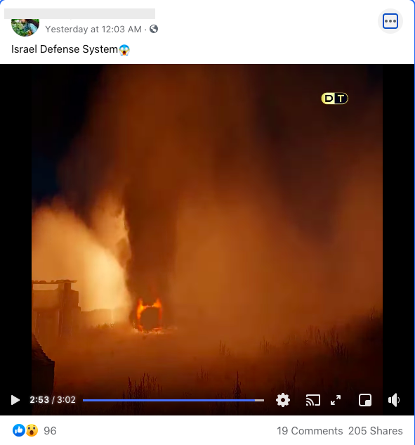 Video titled, Israel Defense System, shared on Facebook