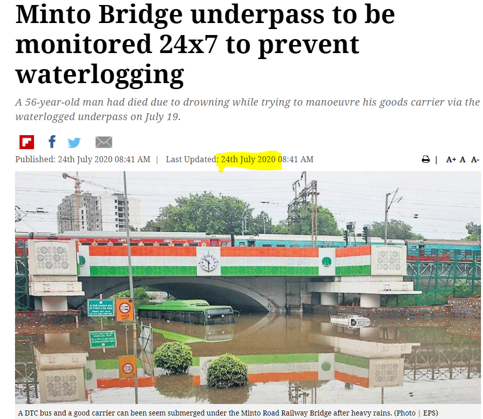 मिंटो ब्रिज अंडरपास में जलभराव की वायरल तस्वीर 