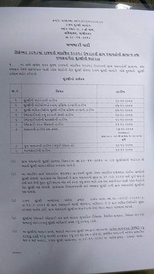 ગ્રામ પંચાયત ચૂંટણીની તારીખ જાહેર