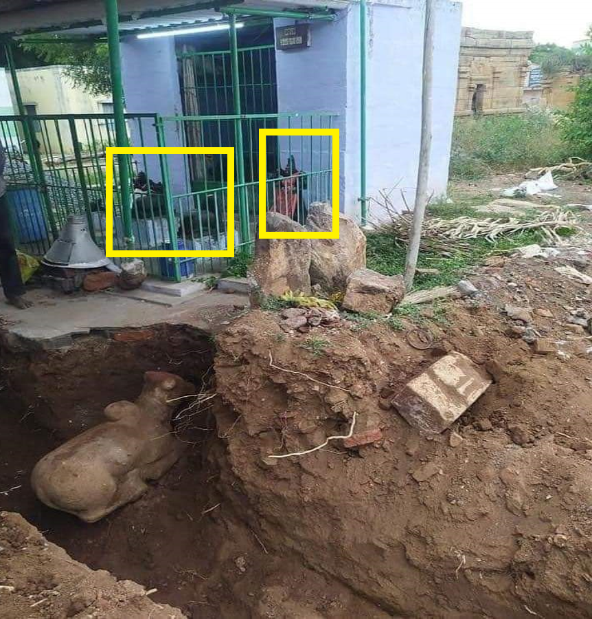 मंदिर में खुदाई के दौरान मिली नंदी देवता की मूर्ति