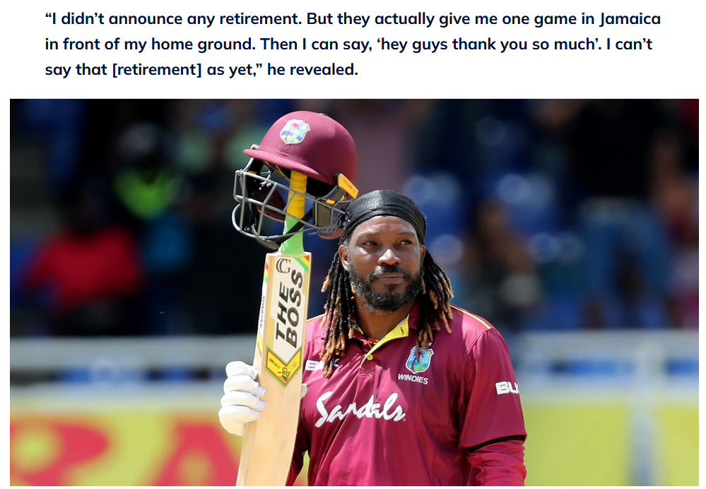 વેસ્ટેન્ડિઝ ખેલાડી ક્રિસ ગેલ