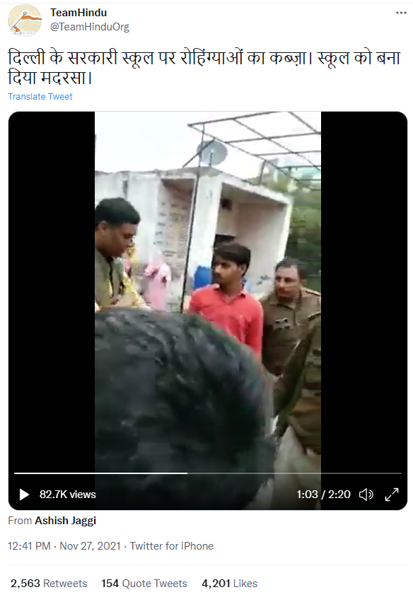 روہنگیاؤں کا اسکول پر قبضہ والے دعوے کے ساتھ وائرل ویڈیو کا اسکرین شارٹ