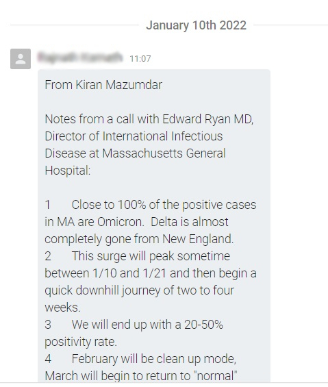 WhatsApp post claiming to be notes from kiran Mazumdar shaw