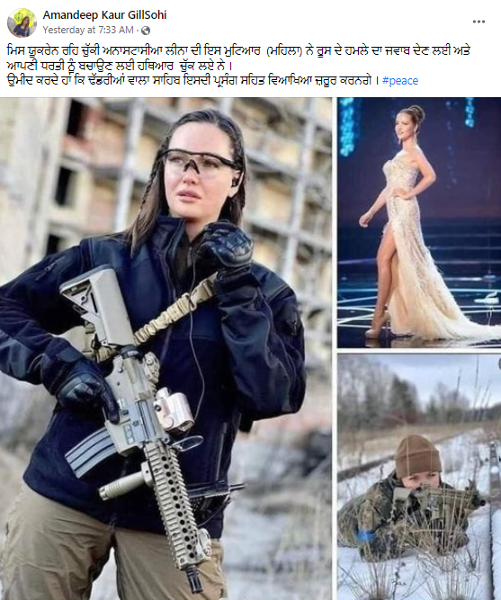 ਸਾਬਕਾ ਮਿਸ ਯੂਕਰੇਨ ਹੋਈ ਯੂਕਰੇਨ ਦੀ ਸੈਨਾ ਵਿੱਚ ਸ਼ਾਮਲ