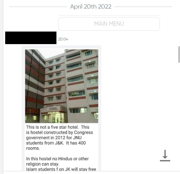 Viral post on J&K Hostel