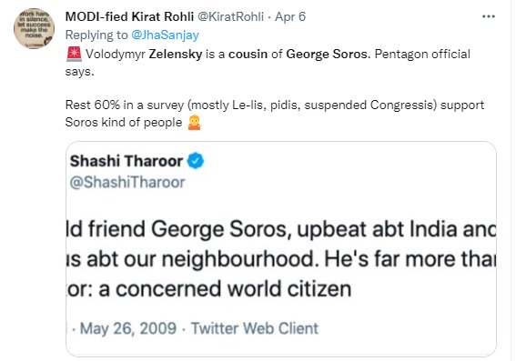 Tweet alleging that Zelensky is related to George Soros 