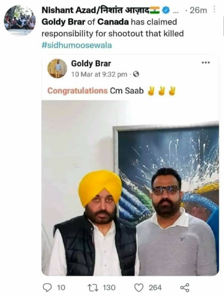 ਸਿੱਧੂ ਮੂਸੇਵਾਲਾ ਦੇ ਕਤਲ ਦੀ ਜ਼ਿੰਮੇਵਾਰੀ ਲੈਣ ਵਾਲੇ ਗੋਲਡੀ ਬਰਾੜ ਦੇ ਨਾਮ ਤੇ ਕਿਸੇ ਹੋਰ ਦੀ ਤਸਵੀਰ ਨੂੰ ਕੀਤਾ ਵਾਇਰਲ
