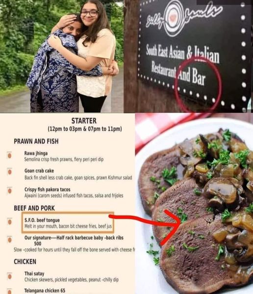 ஸ்மிருதி இராணி மகள் நடத்தும் உணவகத்தில் மாட்டுக்கறி விற்பனை செய்யப்படுவதாக பரவும் மெனு கார்ட்