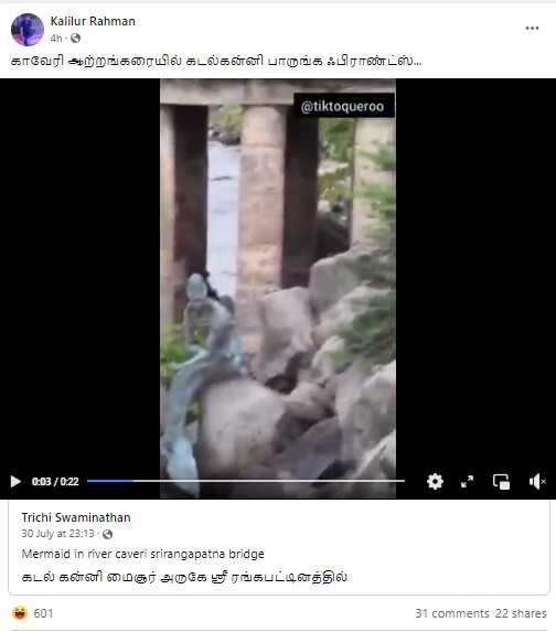 காவிரி ஆற்றங்கரையில் கடற்கன்னி காணப்பட்டதாக பரவும் தகவல் - 03