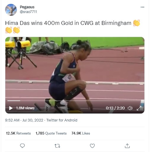 Video shows Indian sprinter Hima Das winning Gold medal at the CWG 2022