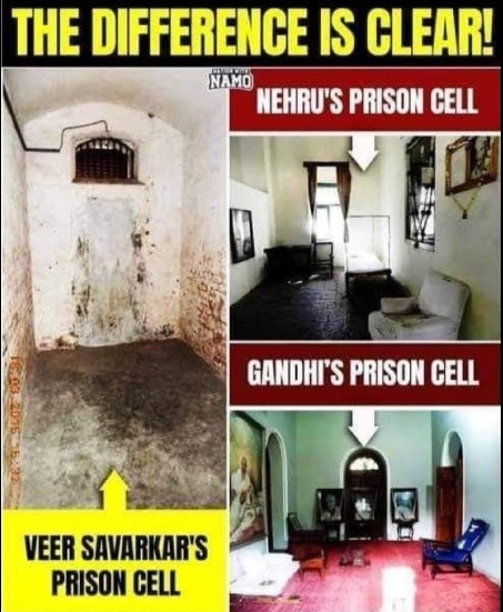 Several social media posts comparing the prison cells of VD Savarkar, Jawaharlal Nehru and Mahatma Gandhi during the freedom struggle are doing the rounds