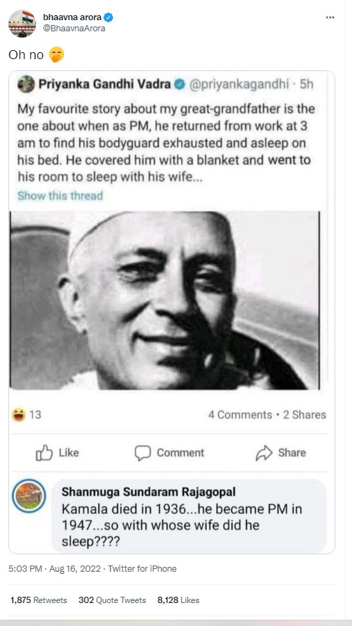 2019 Tweet By Priyanka Gandhi Edited To Target Jawaharlal Nehru