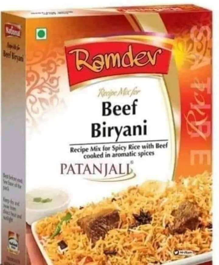 பதஞ்சலி நிறுவனம் பீஃப் பிரியாணி மிக்ஸ் மசாலாவை தயாரிப்பதாக பரவும் புகைப்படம் 