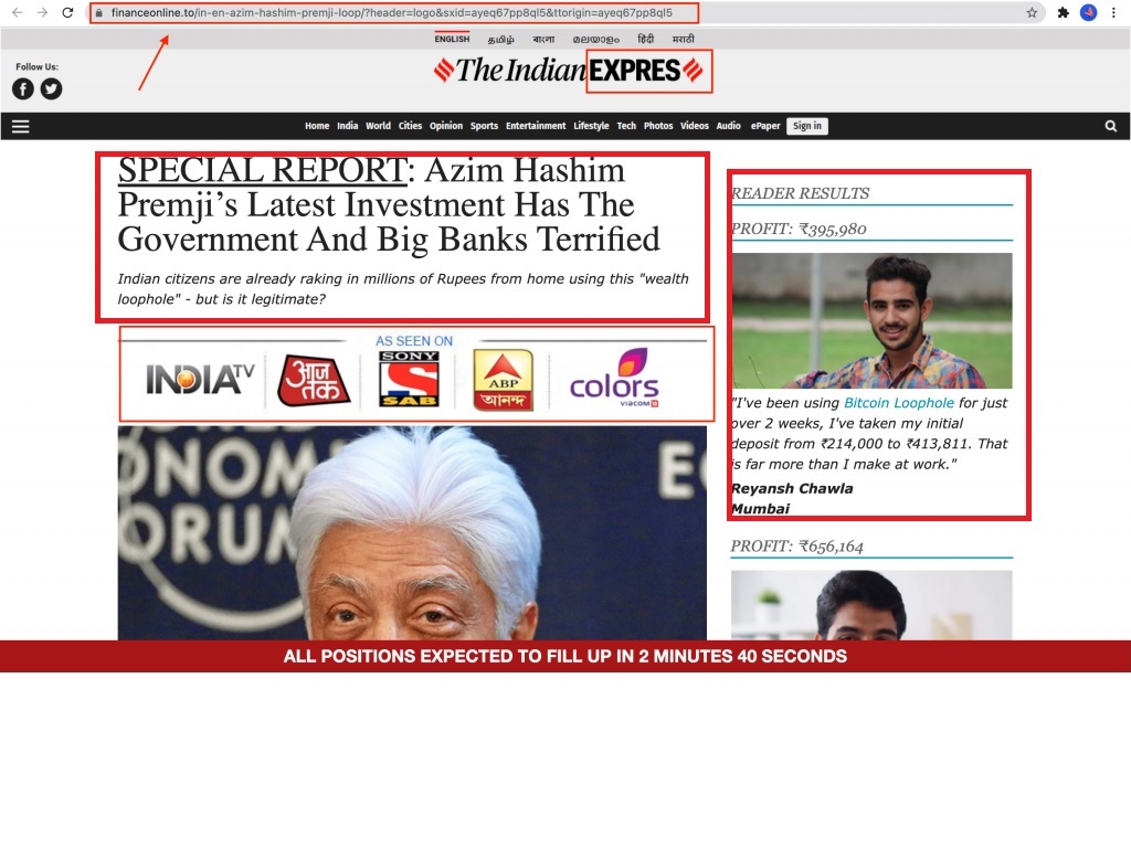 An imposter website, using a fake Indian Express interview with Gautam Adani, is misleading people into investing into a dubious cryptocurrency program.