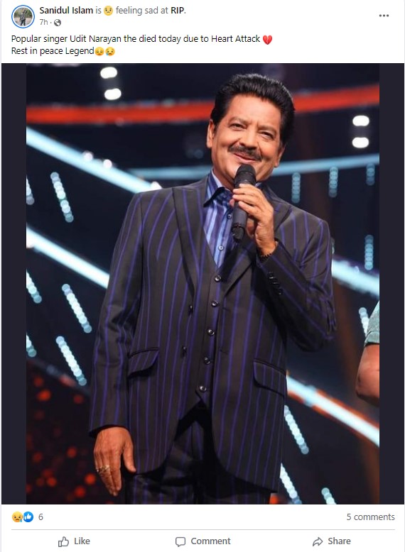 Udit Narayan Died Of Heart Attack