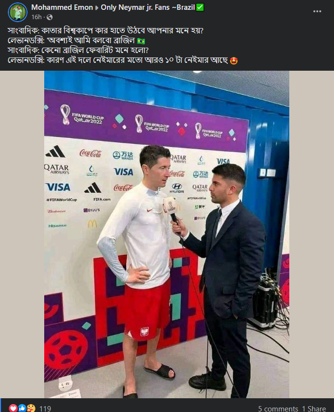 পোল্যান্ডের ফুটবলার লেভানডোস্কি কি বলেছেন এই বছরের বিশ্বকাপ ব্রাজিল জিতবে image 1