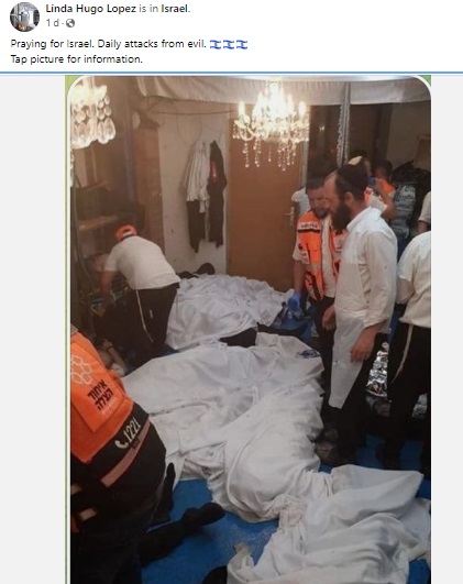 We could thus conclude that a two-year-old photograph from the stampede in Israel’s Mount Meron during a Jewish festival is being falsely linked to the recent shooting attack in Jerusalem.  