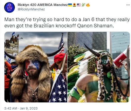 A photo of a Jair Bolsonaro supporter from a September 7, 2021 rally is being falsely claimed to be from the January 8, 2023 Brazil riots.