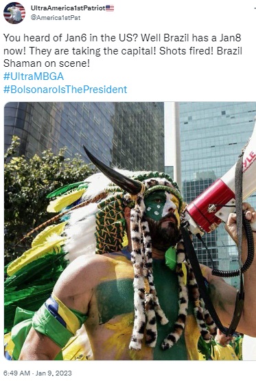 A photo of a Jair Bolsonaro supporter from a September 7, 2021 rally is being falsely claimed to be from the January 8, 2023 Brazil riots.