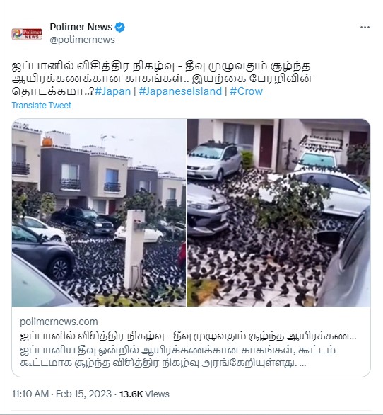 ஜப்பானில் தெருக்களில் ஆயிரக்கணக்கான காகங்கள் சூழ்ந்ததாக ஊடகங்களில் வந்தச் செய்தி