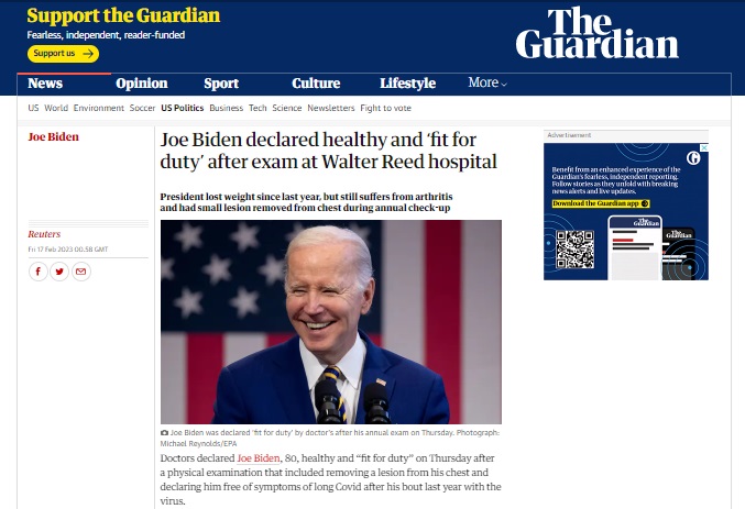 US President Joe Biden did not do 36 push-ups, 11 pull-ups and ran a mile in under 5 minutes for a fitness test. Viral post on physical test results found to be satire.