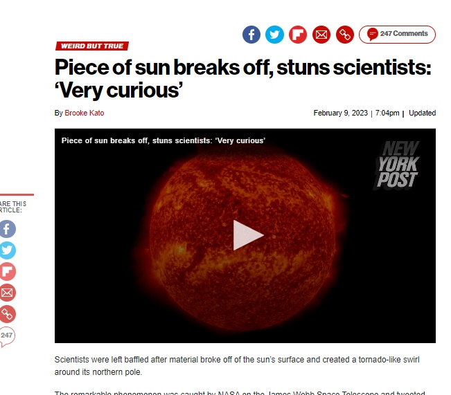 No part of the Sun has broken off and the recent phenomenon was of a rare, but periodic solar activity, according to scientists.