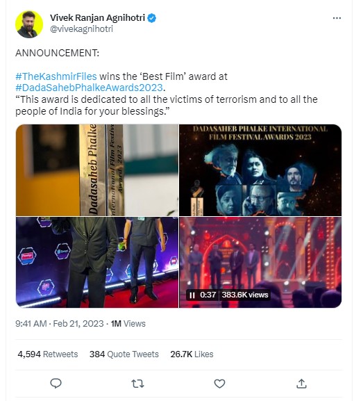 The Kashmir Files Win Dadasaheb Phalke