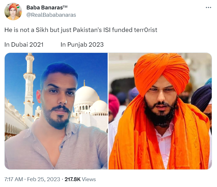 ਅਮ੍ਰਿਤਪਾਲ ਸਿੰਘ ਦੀ ਵਾਇਰਲ ਹੋ ਰਹੀ ਇਹ ਤਸਵੀਰ ਐਡੀਟਡ ਹੈ