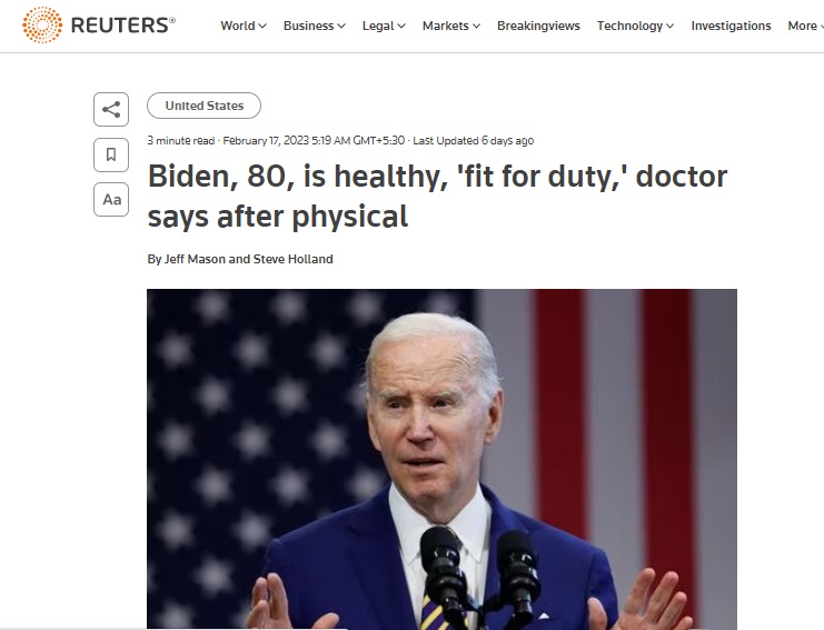 US President Joe Biden did not do 36 push-ups, 11 pull-ups and ran a mile in under 5 minutes for a fitness test. Viral post on physical test results found to be satire.