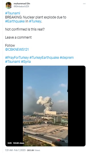 2020 video of Beirut port explosion falsely linked to Turkey earthquake