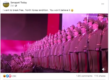 Viral video of North Korean military band performing Queen hit, ‘I want to break free’, found to be a digitally altered clip, combining visuals from various joint performances of a North Korean girl band and the state military choir, along with the audio from an unrelated event.