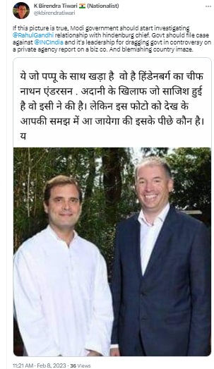 Man in the 2018 photo with Rahul Gandhi is German politician Niels Annen and not the chief of Hindenburg Research, Nate Anderson.