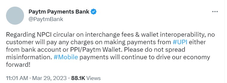 Paytm's Tweet