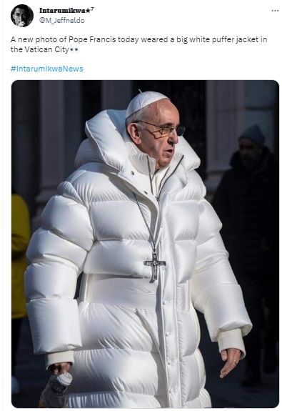 An image of Pope Francis in a white puffer jacket was found to be digitally created using an AI tool.