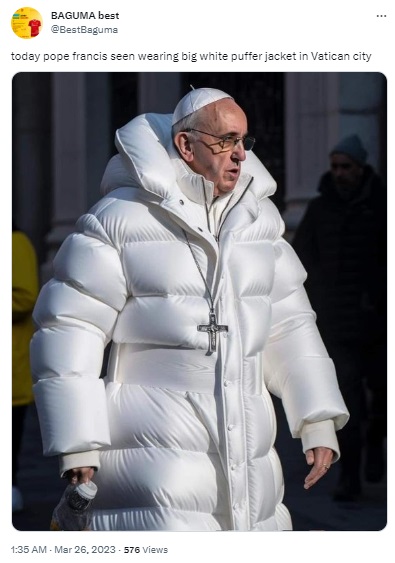 An image of Pope Francis in a white puffer jacket was found to be digitally created using an AI tool.