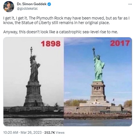 Viral photos of the Statue of Liberty taken more than 100 years apart do not disprove sea level rise as they don’t account for tidal fluctuations, even though a global increase in sea levels has been documented.
