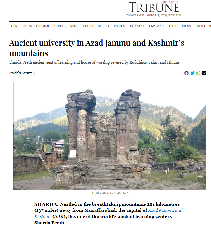 ಕಾಶ್ಮೀರದಲ್ಲಿ ಶಾರದಾ ದೇವಿ ಪೀಠ ಮರು ನಿರ್ಮಾಣ