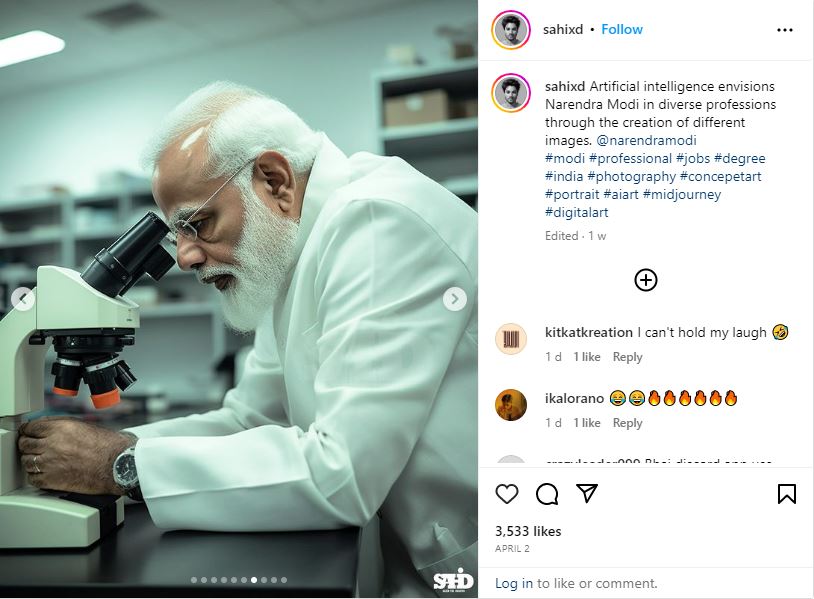 பிரதமர் மோடி ஆராய்ச்சியாளர் உடையில் மைக்ரோஸ்கோப்பில் பார்ப்பதாக பரவும் புகைப்படம்