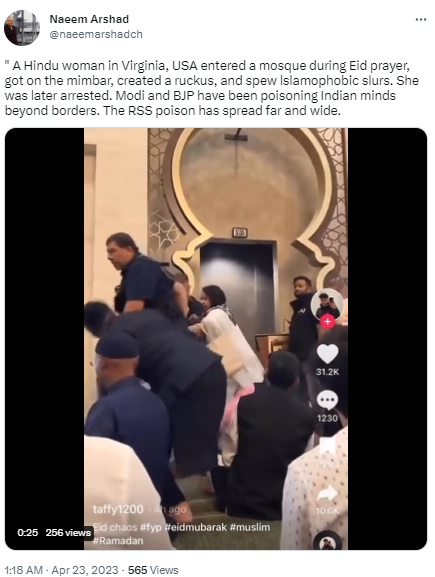 Woman seen in a viral video interrupting Eid prayers in a mosque in Virginia, USA, was found to be from the Muslim community and not a Hindu as claimed by several users on social media.