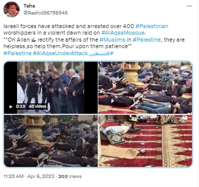 An old image of the Israeli forces’ raid on a Jerusalem mosque in April 2022 is being falsely claimed as a photo of the recent incident.
