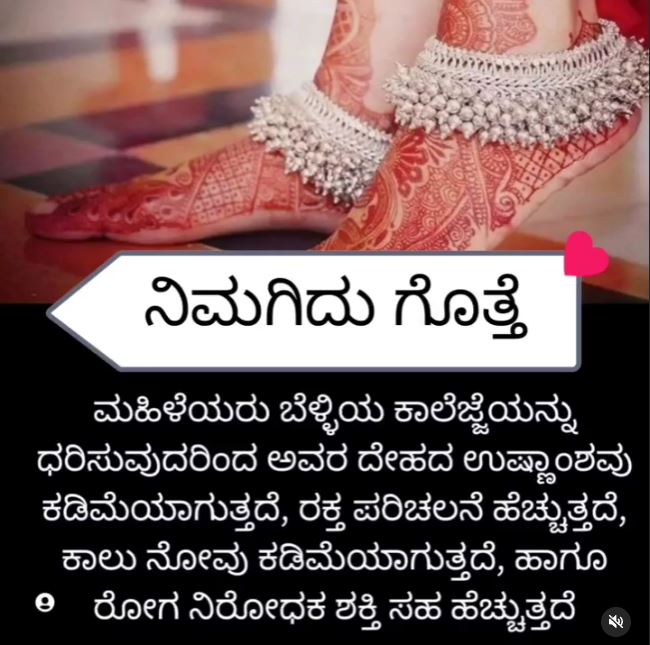 ಬೆಳ್ಳಿ ಕಾಲ್ಗೆಜ್ಜೆ ಧರಿಸುವುದರಿಂದ ರಕ್ತ ಪರಿಚಲನೆ, ರೋಗನಿರೋಧಕ ಶಕ್ತಿ ಹೆಚ್ಚುತ್ತದೆಯೇ, ಈ ಹೇಳಿಕೆ ನಿಜವೇ?