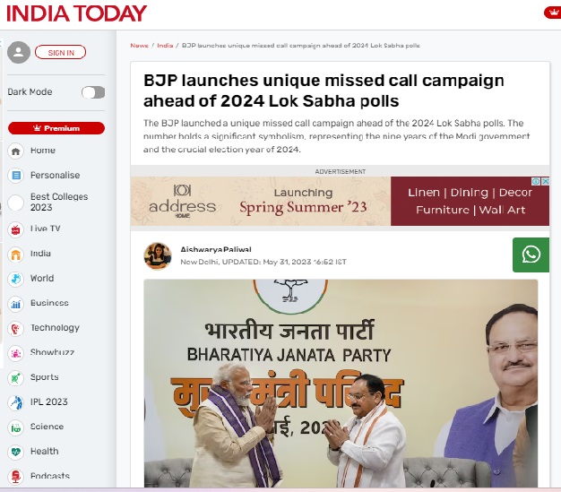 A missed-call campaign that was part of a month-long mass connect drive to mark the Narendra Modi government’s ninth anniversary has been peddled as a pro-UCC movement.
