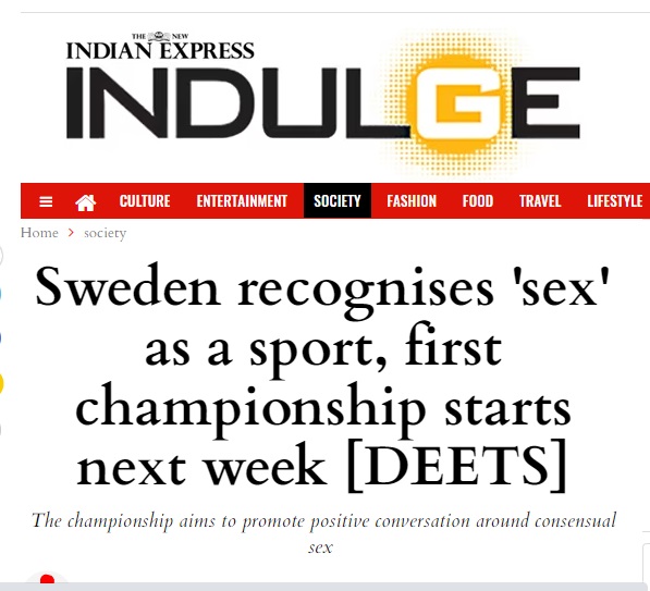 'स्वीडनला कलंकित करण्यासाठी खोटी माहिती', स्वीडनने सेक्सला एक खेळ म्हणून घोषित केल्याच्या रिपोर्टवर देशातील मुख्य क्रीडा संस्थेचा खुलासा