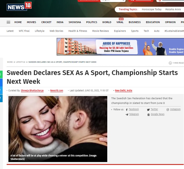 'स्वीडनला कलंकित करण्यासाठी खोटी माहिती', स्वीडनने सेक्सला एक खेळ म्हणून घोषित केल्याच्या रिपोर्टवर देशातील मुख्य क्रीडा संस्थेचा खुलासा