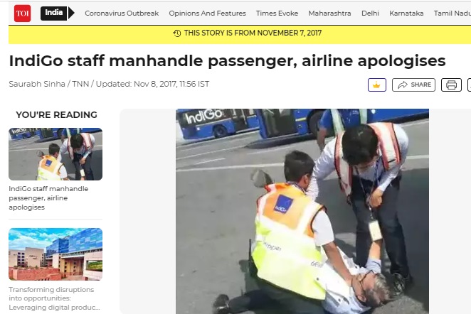 A 2017 video of IndiGo staffers manhandling a passenger has gone viral with users falsely claiming it to be of a recent incident.
