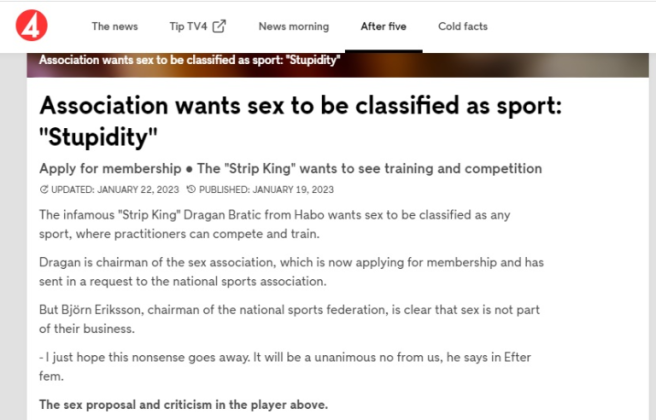 Sweden ਨੇ ਸੈਕਸ ਨੂੰ ਖੇਡ ਵਜੋਂ ਦਿੱਤੀ ਮਾਨਤਾ