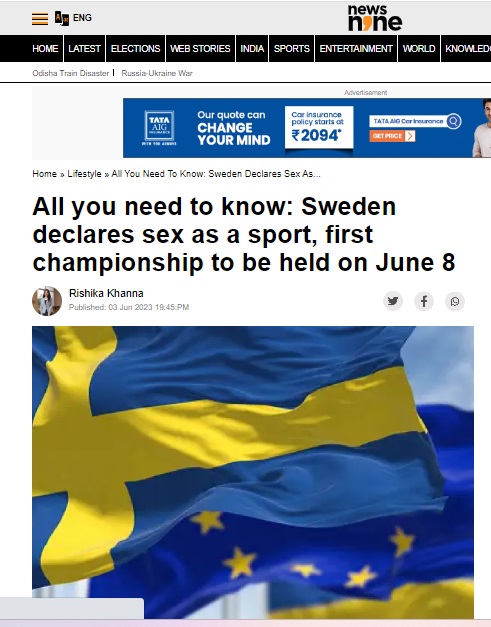 'स्वीडनला कलंकित करण्यासाठी खोटी माहिती', स्वीडनने सेक्सला एक खेळ म्हणून घोषित केल्याच्या रिपोर्टवर देशातील मुख्य क्रीडा संस्थेचा खुलासा