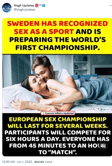 'स्वीडनला कलंकित करण्यासाठी खोटी माहिती', स्वीडनने सेक्सला एक खेळ म्हणून घोषित केल्याच्या रिपोर्टवर देशातील मुख्य क्रीडा संस्थेचा खुलासा