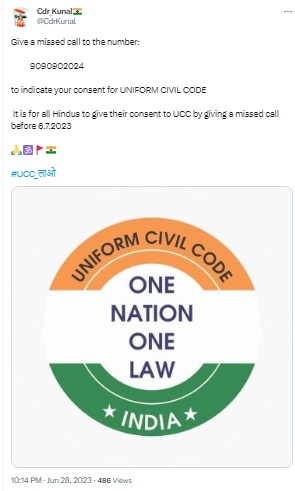 A missed-call campaign that was part of a month-long mass connect drive to mark the Narendra Modi government’s ninth anniversary has been peddled as a pro-UCC movement.
